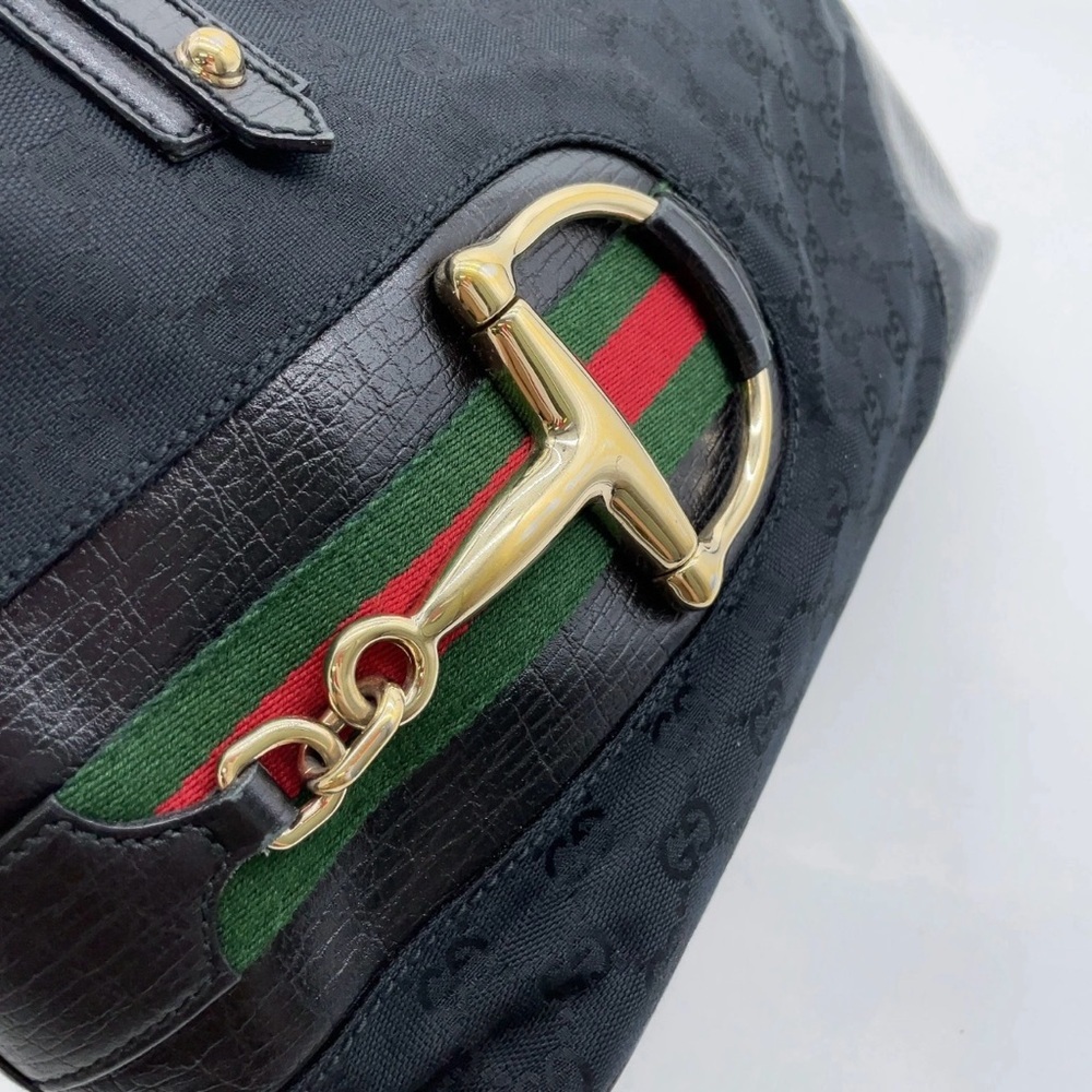 Auth Gucci Horsebit GG Canvas X Leather Sherry Line 137385 Black Tote Bag - Picture 9 of 16
